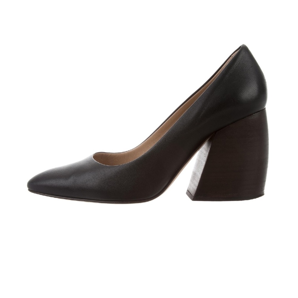 HELMUT LANG Black Leather Wood Heels 37-1/2